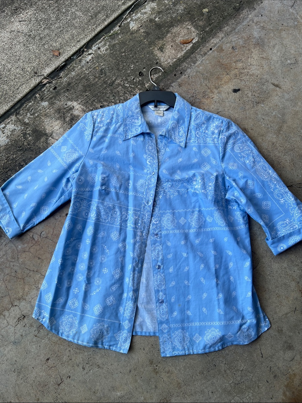 Allison Daley Sky Blue Paisley Button-Front Blouse